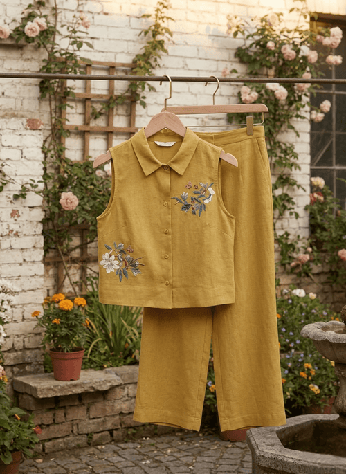 Krishna Creations Embroidered Cotton Co - Ord Set for Women - Krishna Creations