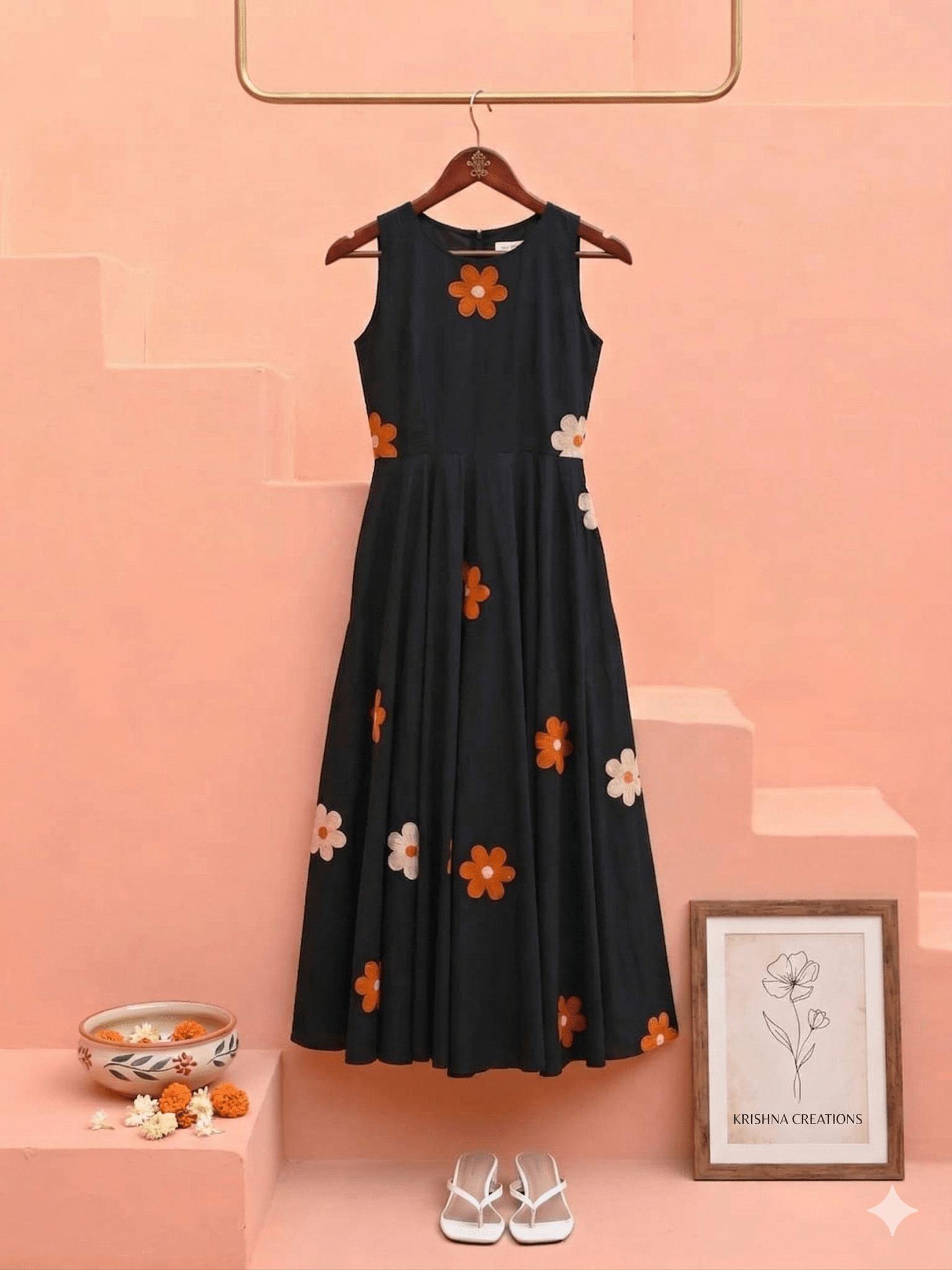 Krishna Creations Floral Printed Gown Dress for Women - Krishna Creations