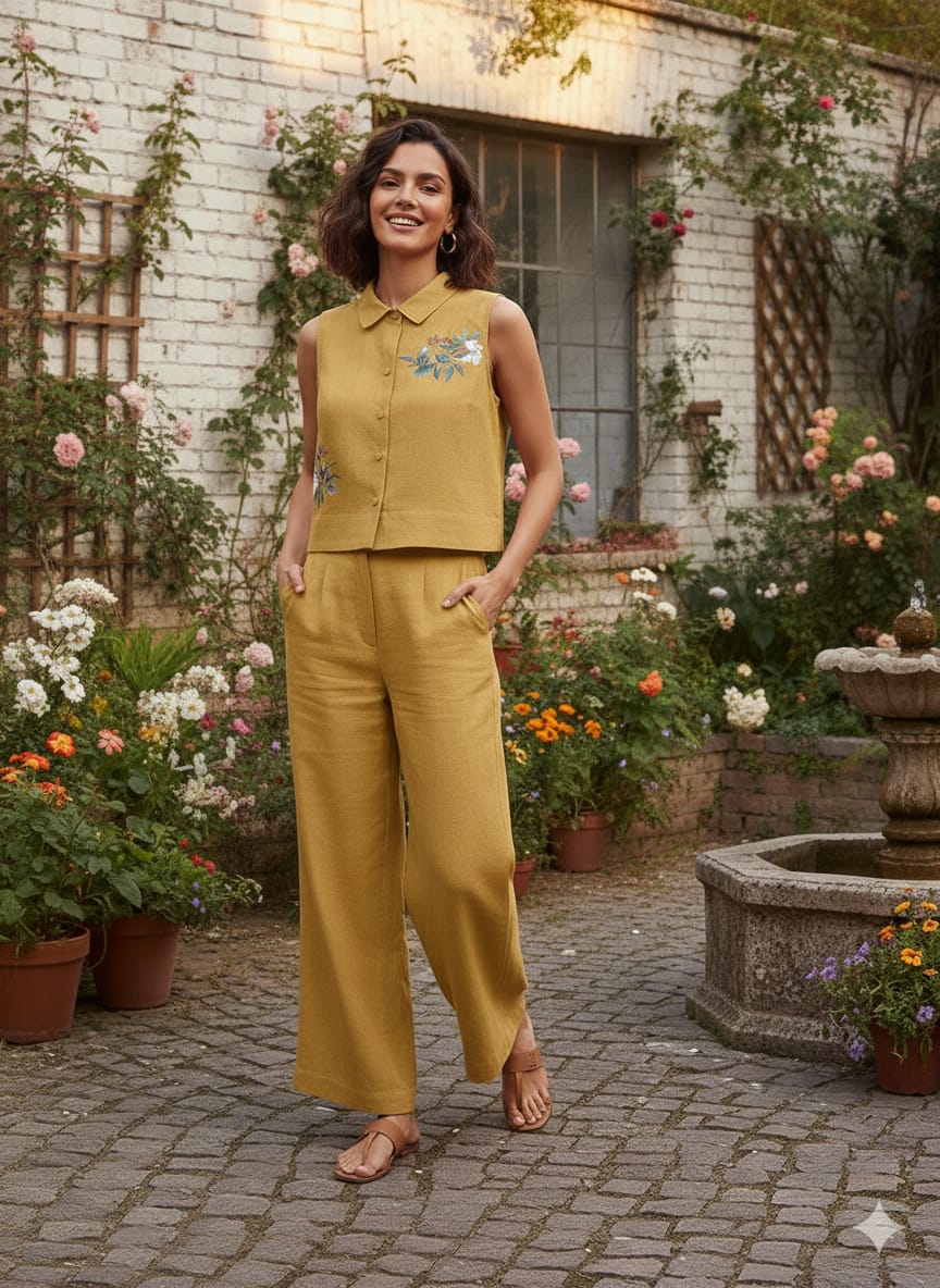 Krishna Creations Embroidered Cotton Co - Ord Set for Women - Krishna Creations