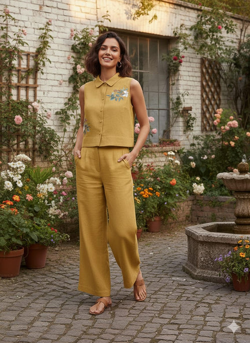 Krishna Creations Embroidered Cotton Co - Ord Set for Women - Krishna Creations