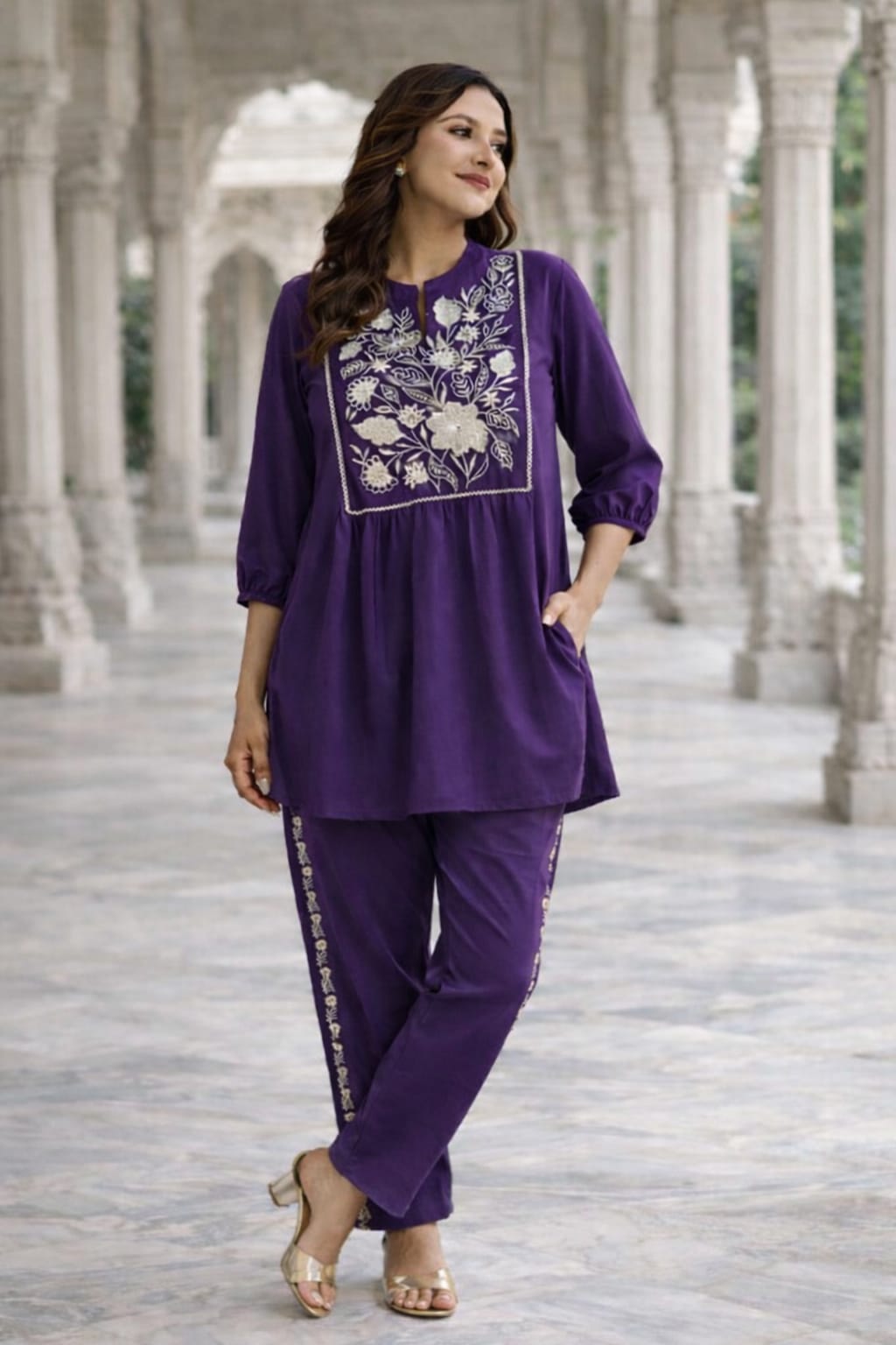 Krishna Creations Embroidered Cotton Kurta Pant Set for Women - Krishna Creations