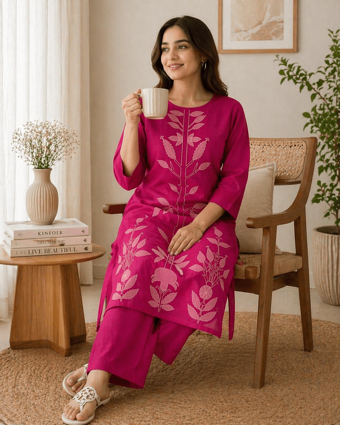 Krishna Creations Printed Cotton Kurta Pant Set for Women - Krishna Creations