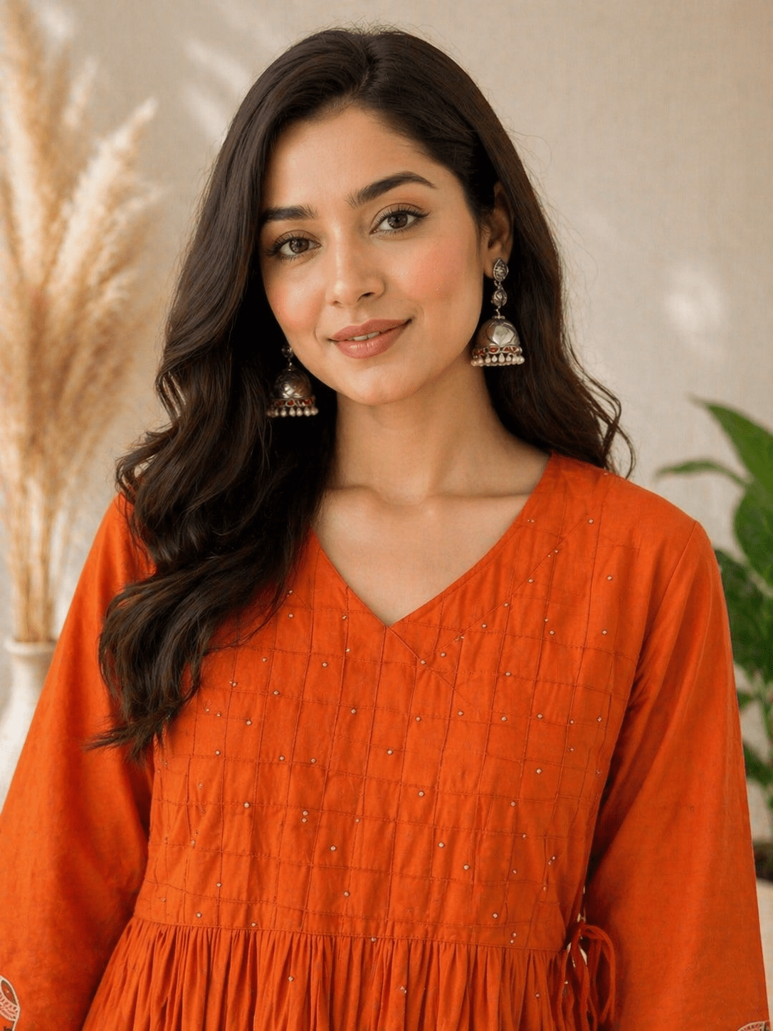 Women Orange Cotton Kurta Set | Krishna Creations Ethnic Wear - Krishna Creations