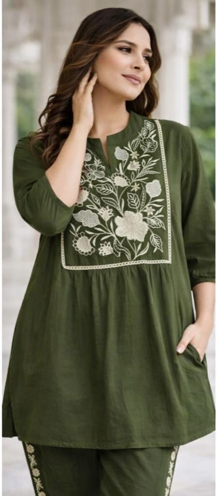 Krishna Creations Embroidered Cotton Kurta Pant Set for Women - Krishna Creations