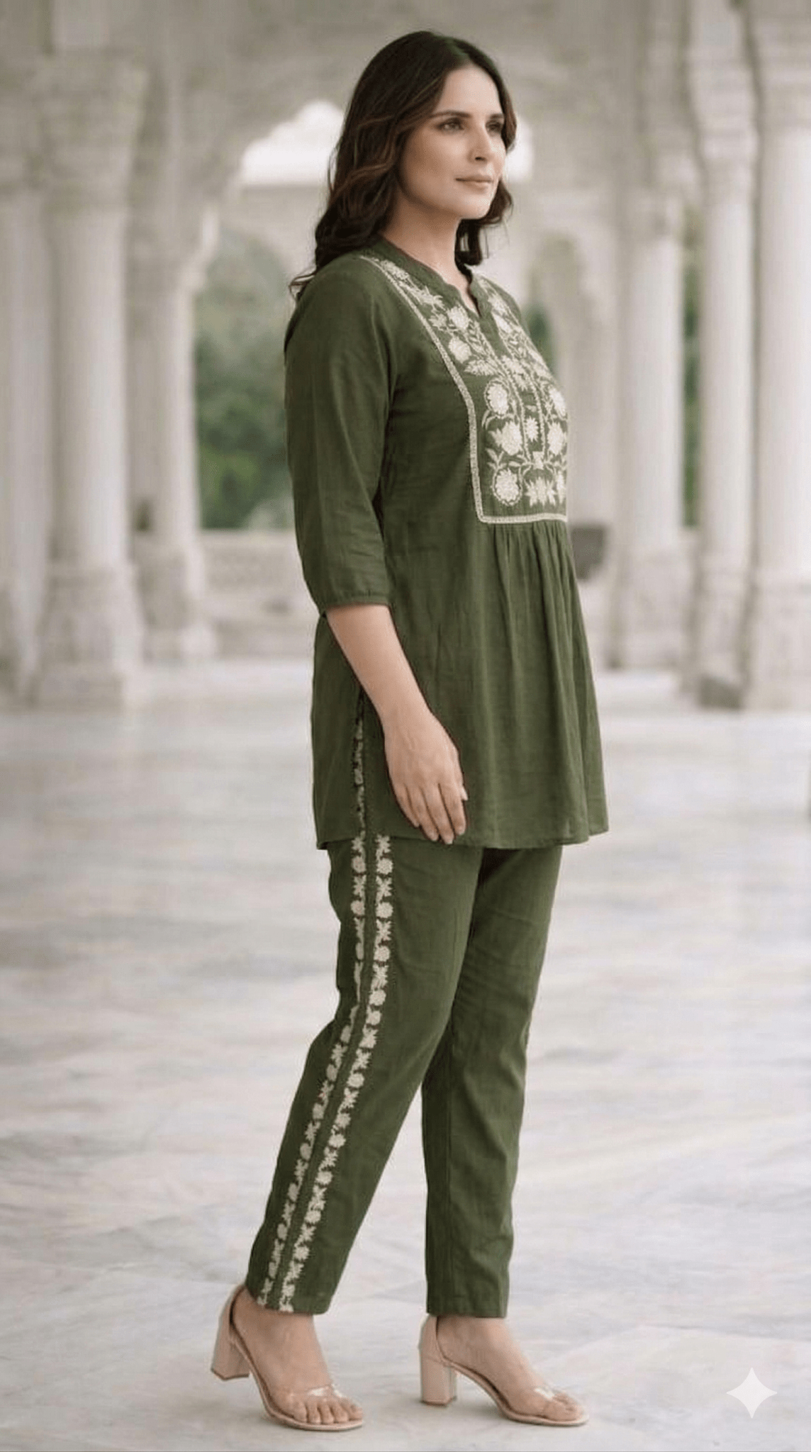 Krishna Creations Embroidered Cotton Kurta Pant Set for Women - Krishna Creations